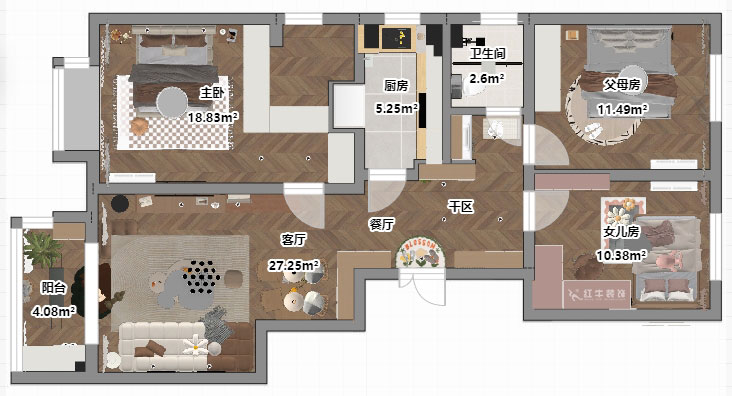 贾庭｜紫金观邸3-408-105㎡-北欧奶油风格｜3室2厅1厨2卫｜老房装修｜定制家｜全包12